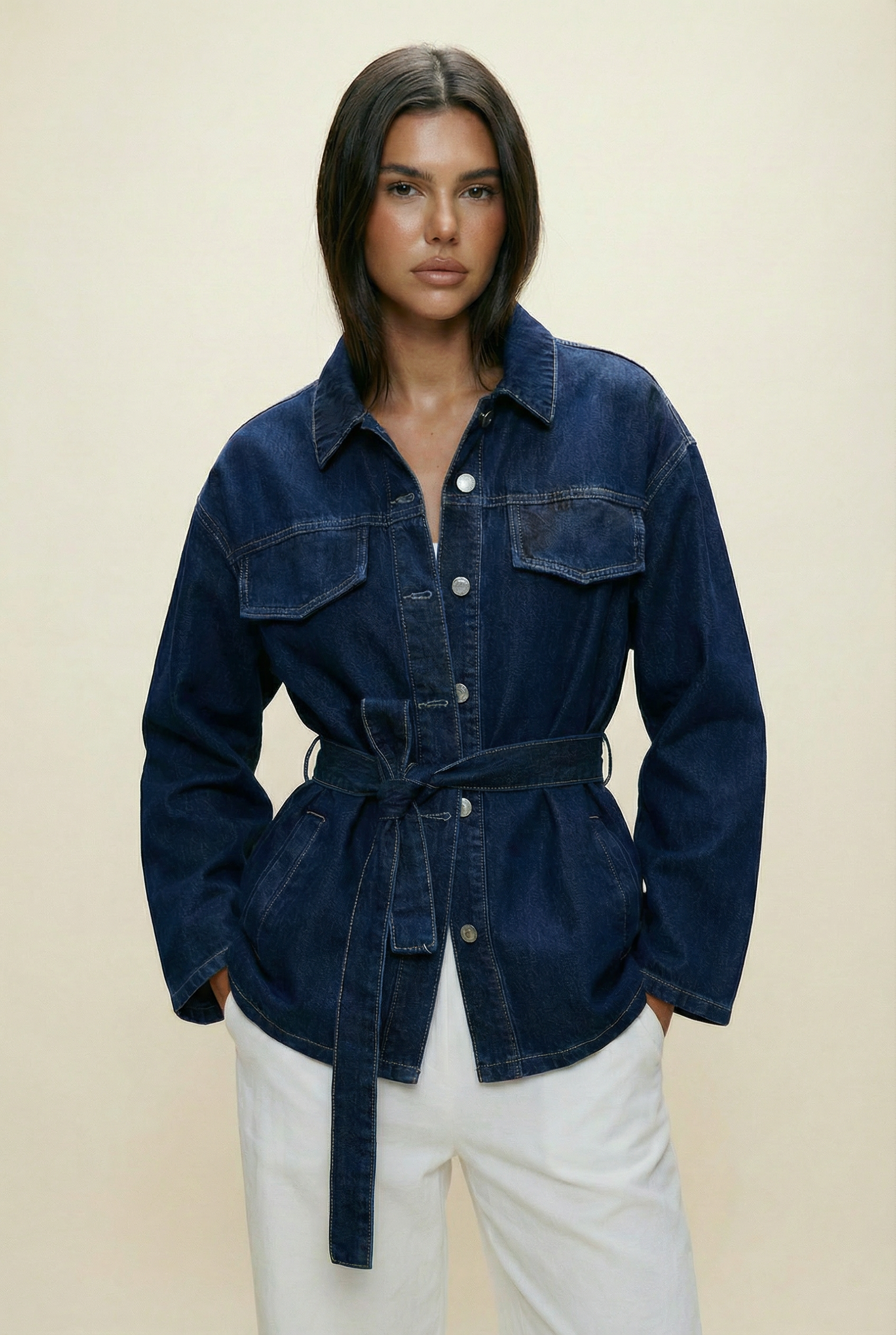 Modern Denim Jacket with Adjustable Belt Detail