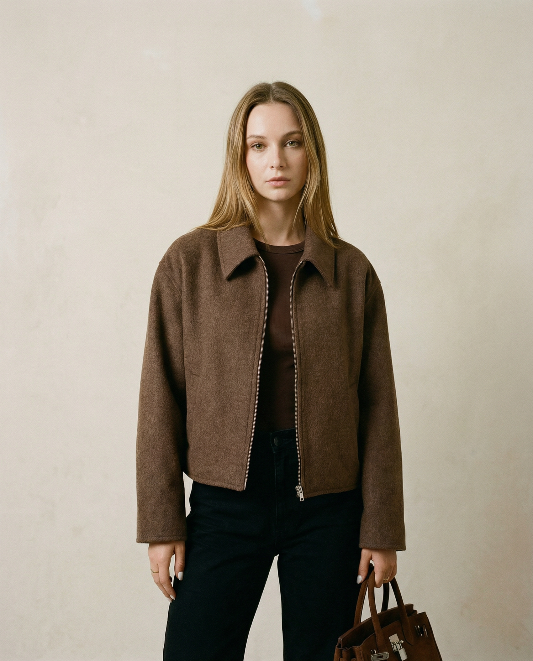 Timeless Wool Blend Jacket – Structured Elegance with Modern Zip Detail