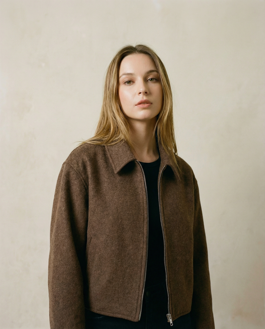 Timeless Wool Blend Jacket – Structured Elegance with Modern Zip Detail